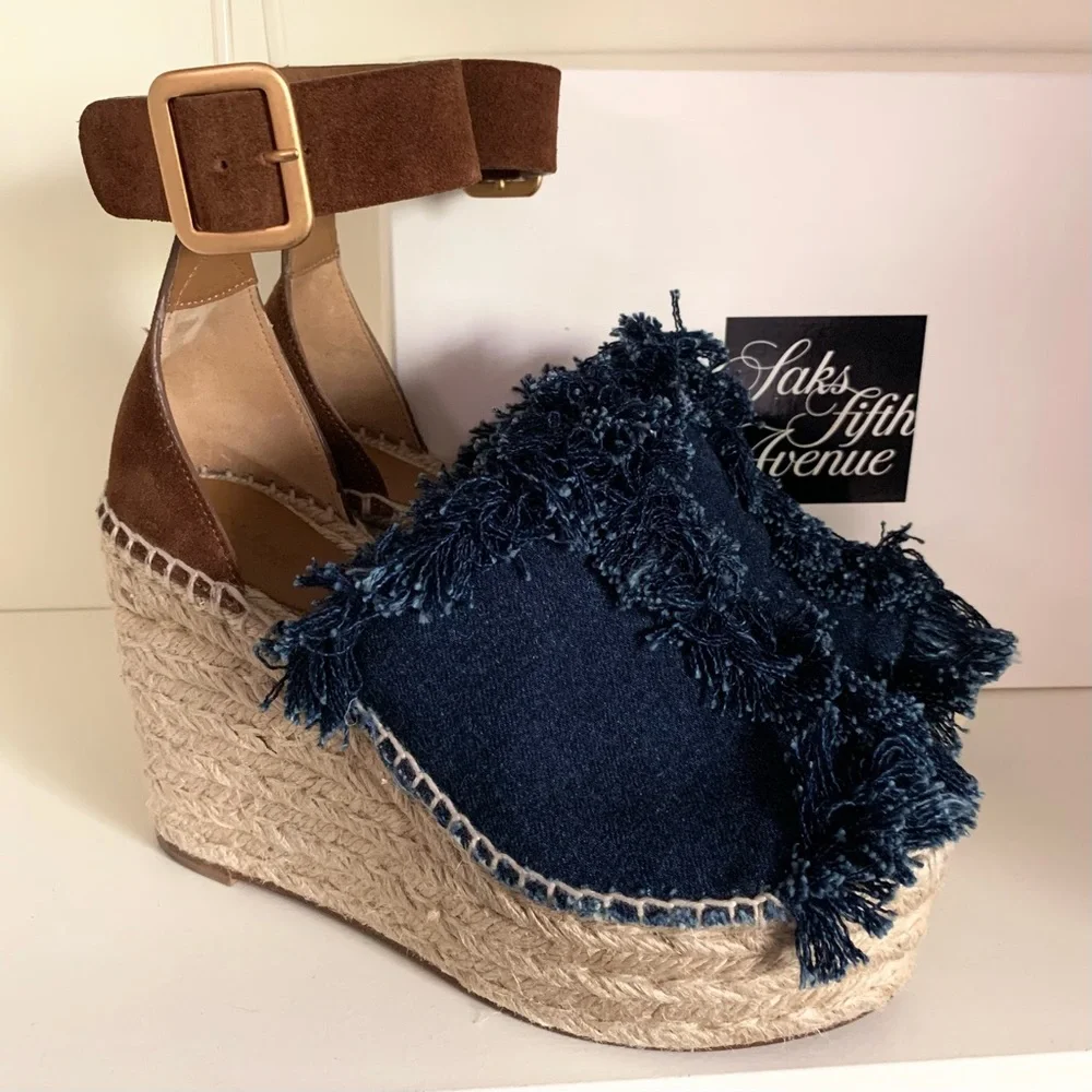 Chloe suede denim wedge heels